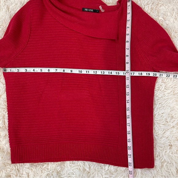 Nic + Zoe PRAISE SWEATER viscose wool angora red boat neck SZ L pullover knit - Picture 6 of 7